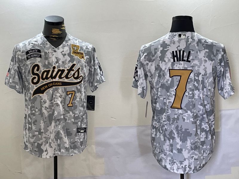 Men New Orleans Saints 7 Hill Nike Arctic Camo 2024 Salute to Service Limited NFL Jersey style 5